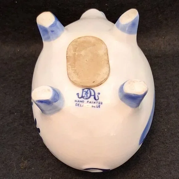 Vintage Hand Painted Delfts Blue Pottery Piggy Bank/Dutch Windmill Design/w+Cork - Picture 8 of 9